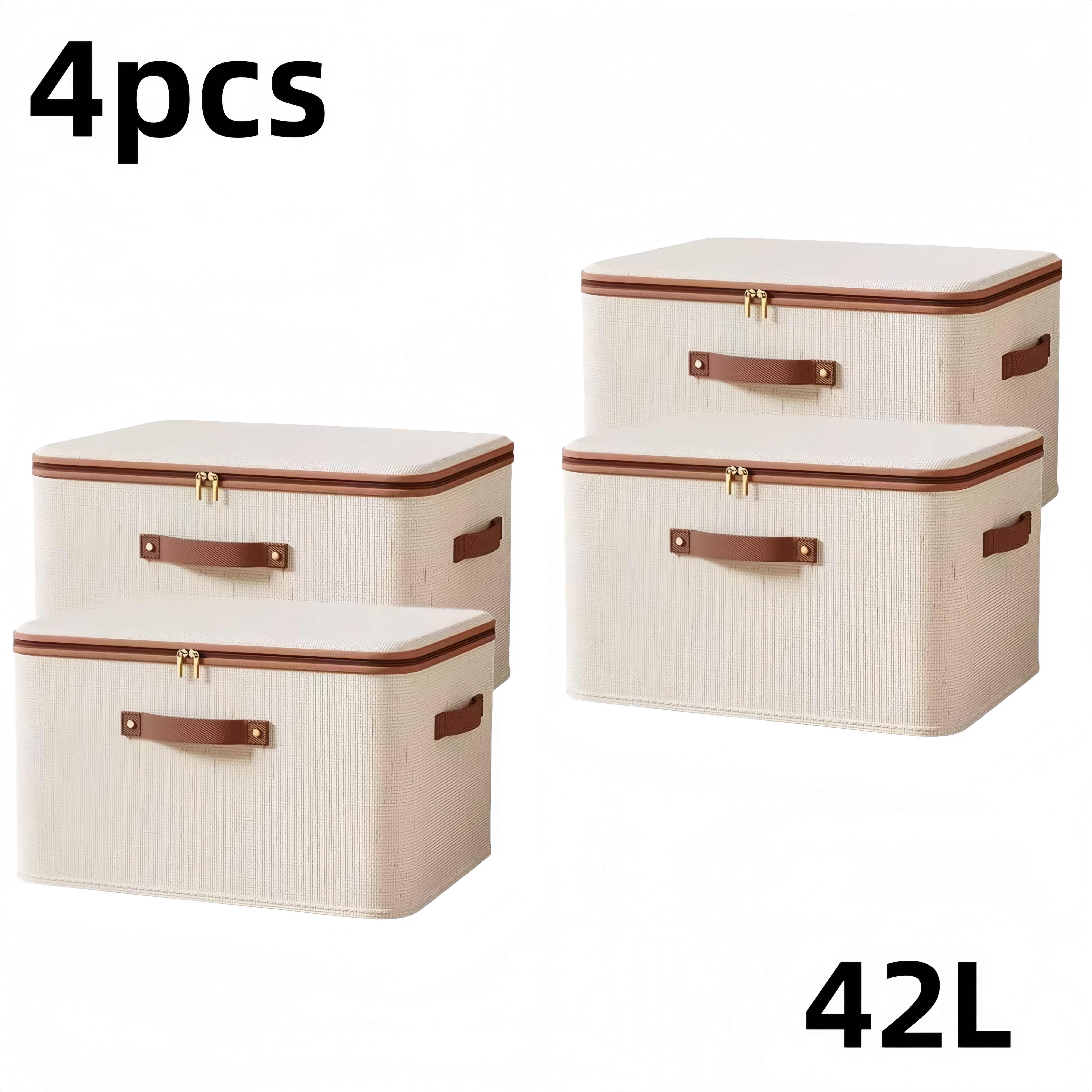 TEMU 4pcs Extra-large Foldable Linen Storage Box With Covers, Fabric Storage Boxes, Waterproof Storage, Clothes & Bed Sheet Organizers, Perfect For