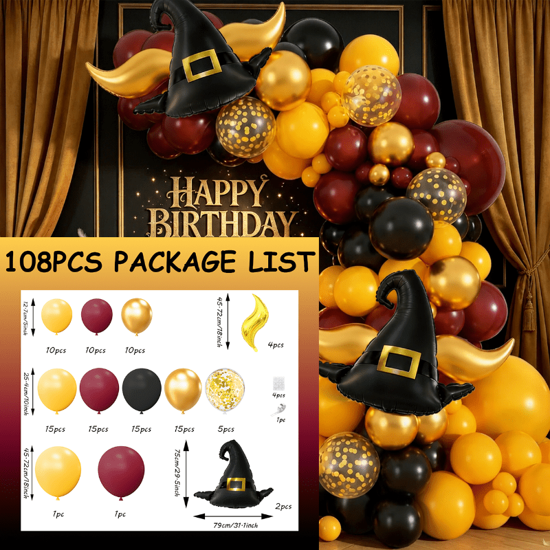 TEMU 108 globos de látex para de , que incluyen globos de látex vino, negro y dorado, ideales para fiestas de , fiestas de Halloween, , graduaciones,