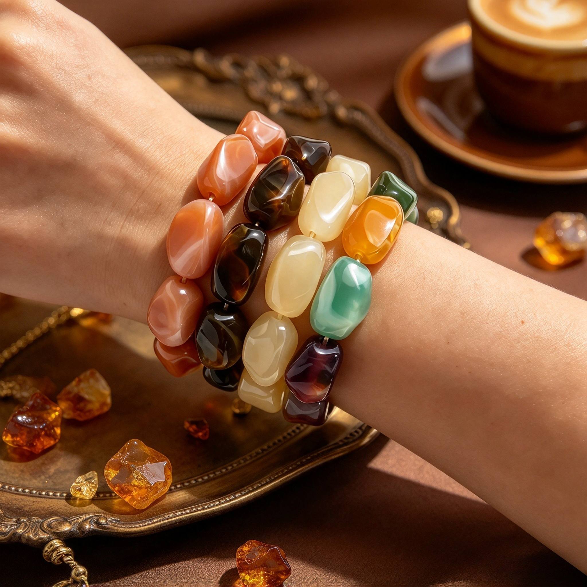 4pc Earth-Toned Irregular Flat Bead Bracelet Set