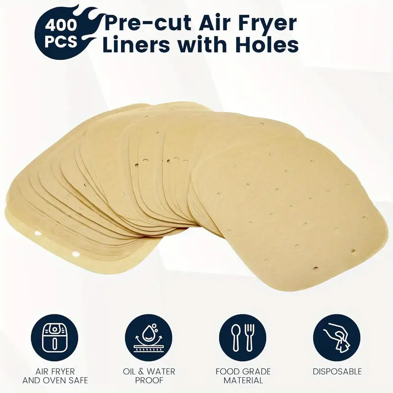 400pcs 6. 3 inch square air fryer parchment paper liners disposable, unbleached air fryer sheets with holes, perforated steamer liners for 2- 5qt basket air fryer microwave oven frying pan plate, air fryer liners paper, disposable air fryer liners, air fryer paper liners, air fryer liners disposable, kitchen essentials, baking sheets, nonstick liners, perforated design, heatresistant liners, unbleached paper, oven safe liners, cooking liners, meal preppers, home cooks Product details 6