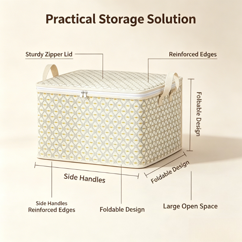 4pcs Large Foldable Storage Boxes with Lid, Non-Woven Set