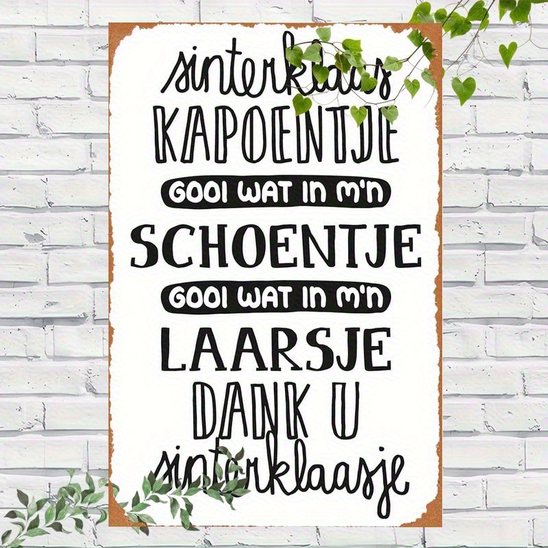 TEMU 1pc Vintage Dutch Sinterklaas Metal Tin Sign With "goede Macht Niet In Mijn Scholen Gaat" - 12x8 Inch Retro Wall Decor For Home, Bar, Cafe -