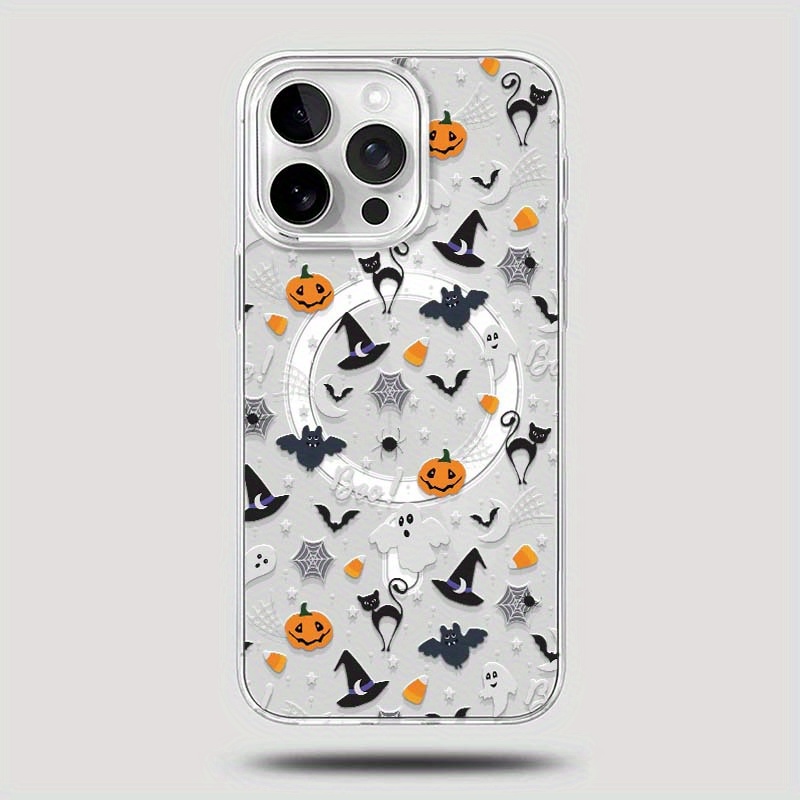 TEMU Phone Case - Halloween-themed Protective Case Featuring Witch, Bat, And Patterns, Designed To Be Shockproof And Ultra-thin With Magnetic ,