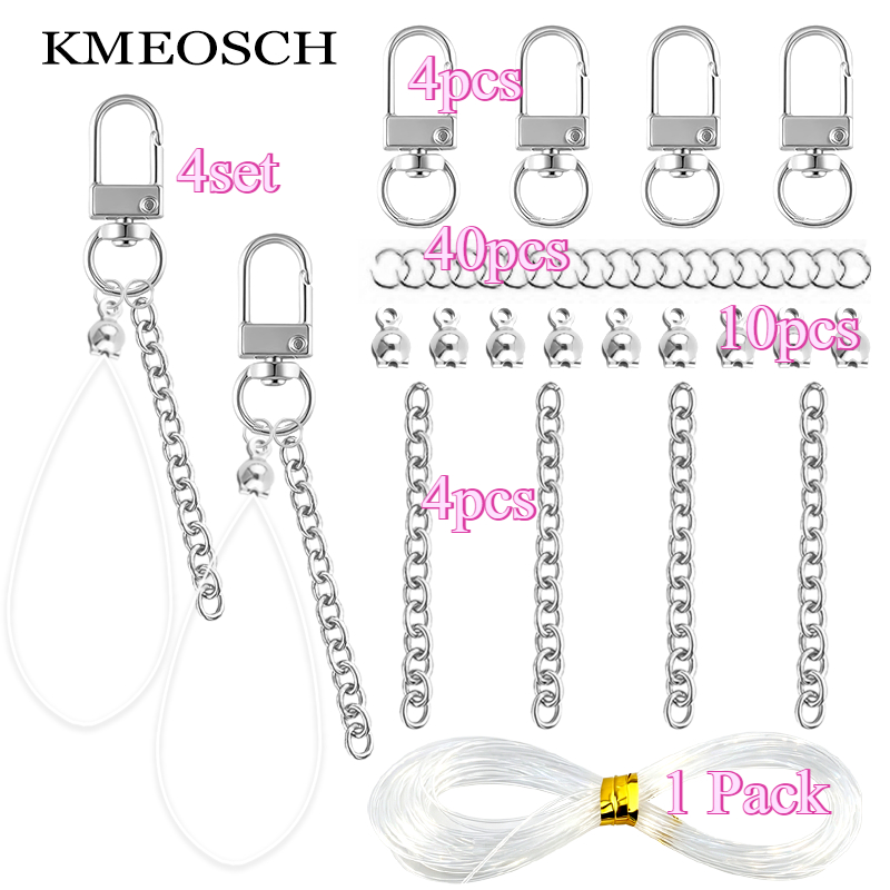 TEMU Diy Beadable Keychain Kit With 2 Strands (4pcs Keychains + 40pcs Jump Rings + 1 Bundle 5m Non-elastic Beading Thread+4pcs Chains), Blank Elegant