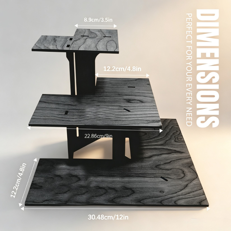 TEMU Black Wooden 3-tier Triangular Display Stand, Portable Desktop Retail Organizer, Durable For Store Counters, Booths, Craft Shows. Wooden Shop