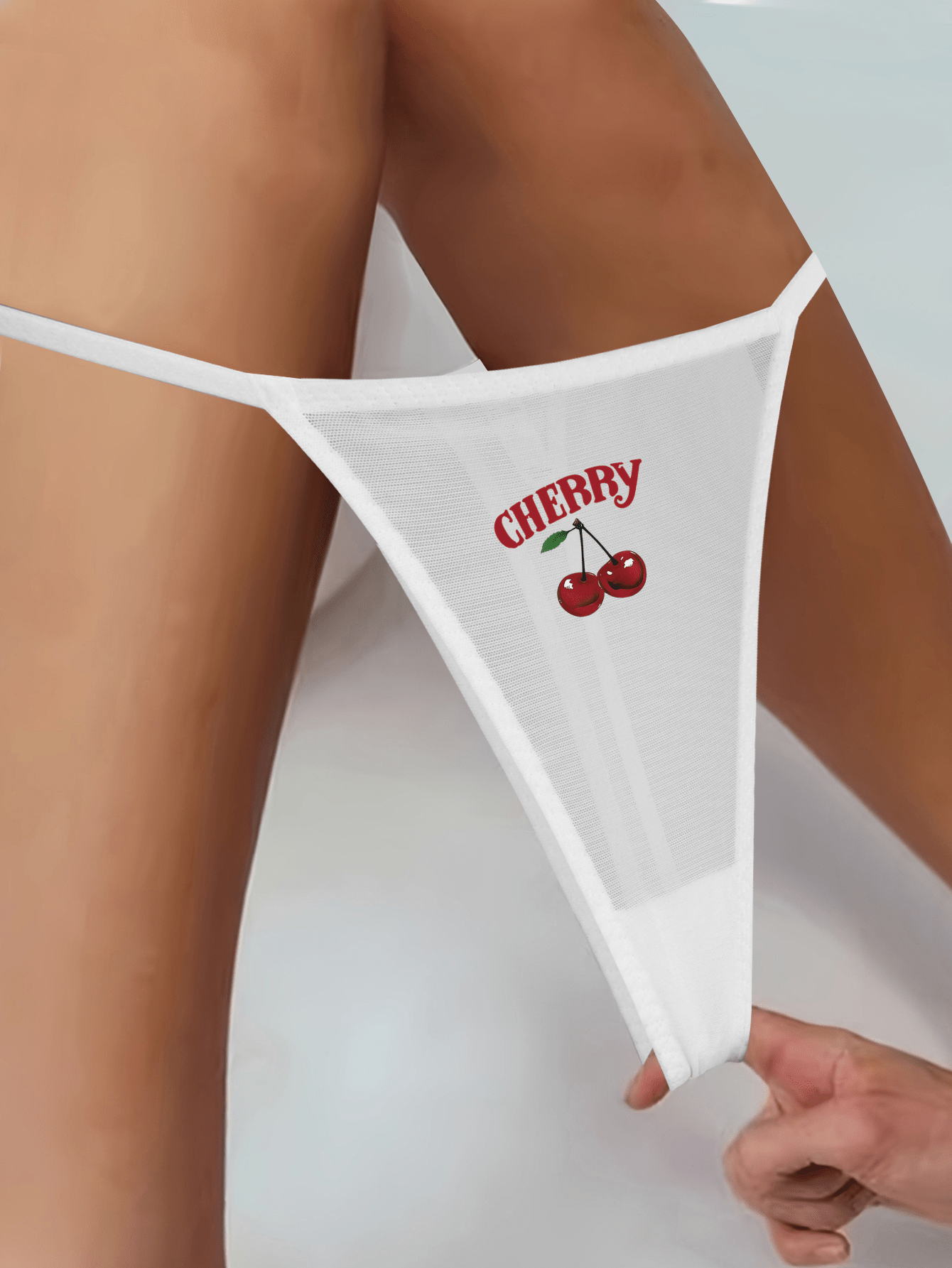 womens white mesh thong g string cherry letter print pattern ultra thin breathable high   friendly   tanga panties