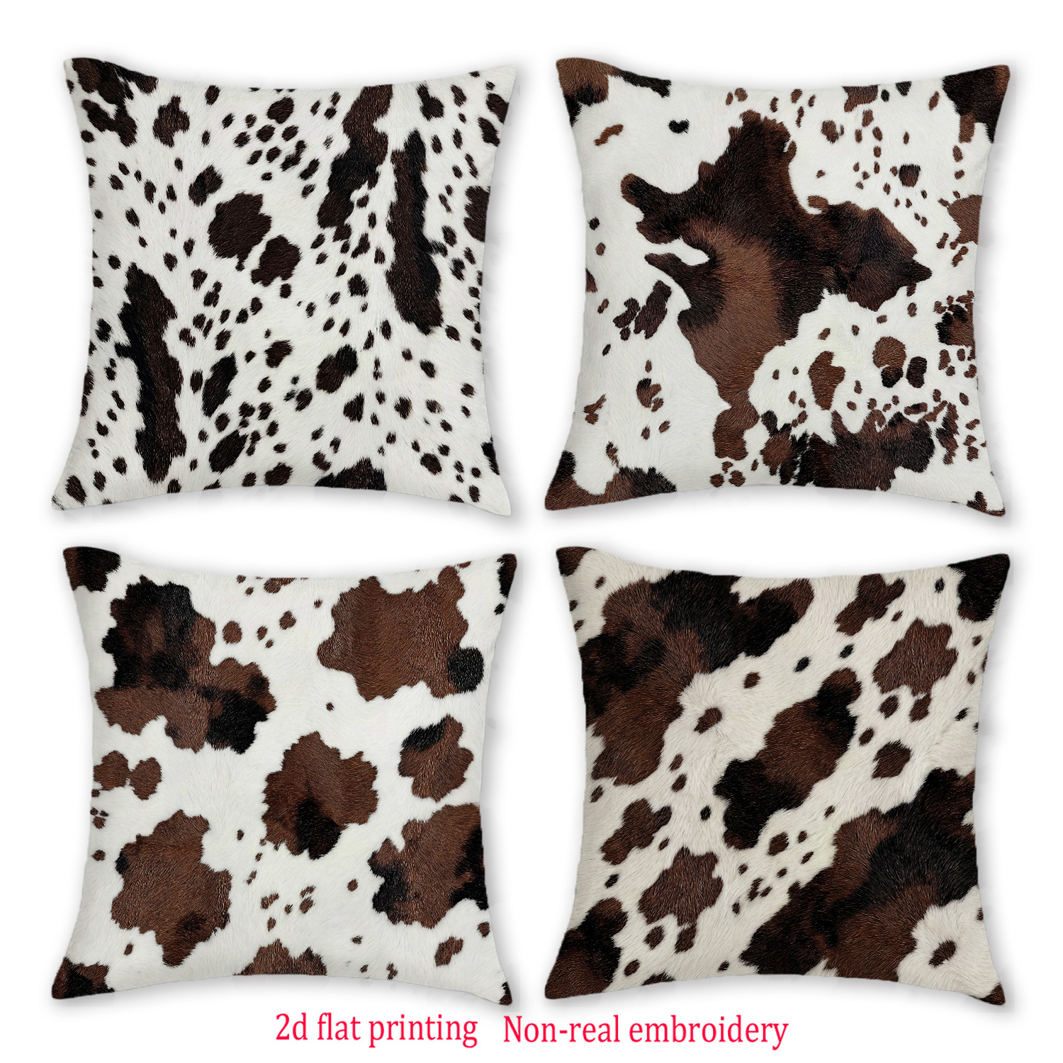 TEMU 4pcs, Rustic Cowhide Pattern Pillowcases, 2d Flat Print Embroidery Cushion Covers, 45.72x45.72cm, Universal Home Decor Pillowcases, Suitable For