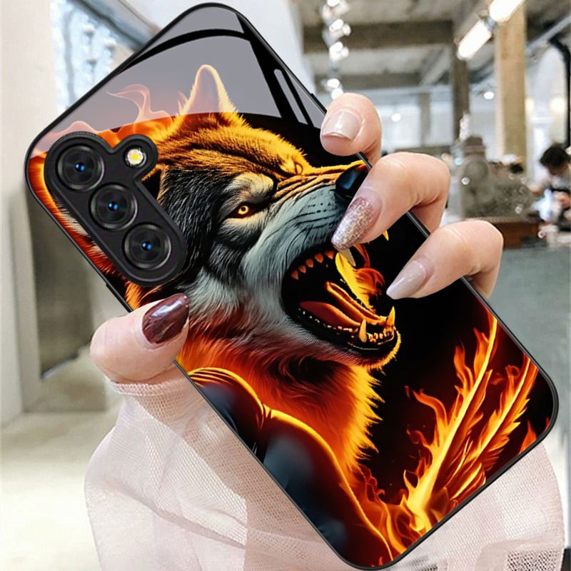 TEMU Phone Case: Flame Wolf Head Pattern Phone Case For Galaxy
