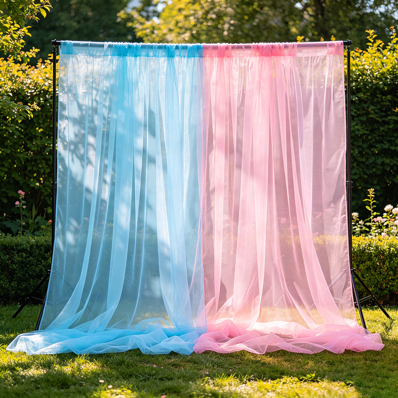 TEMU Hochwertiges, zweifarbiges Dekorations-Gardinen-Set in Pink und Blau, ein Set aus 2 Stück wie Standard, präzise Größe 63.7In*124.21In, verwendet
