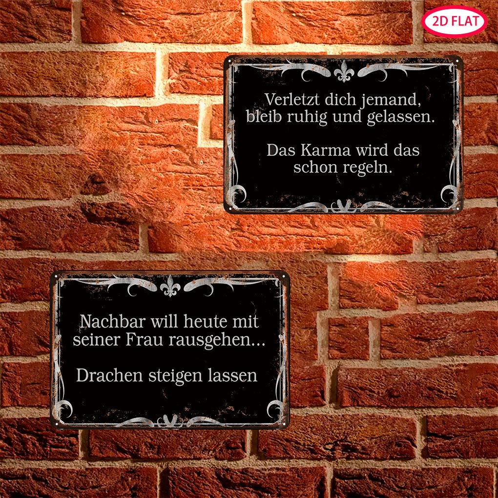 2d Flat - 2pcs, 2d Flat German Text Humor Tin Sign Plaque Decor, Retro Tin Signs 30x20cm For Garage And Bar, Metal Signs With Sayings For Living Room And Garden, 20 X 30 Cm