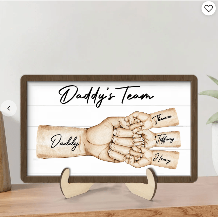 TEMU Custom Wooden Family Sign Featuring Personalized Handprints And Engraved Names - Ideal For Dad And Grandpa | Father's Day Present Showcasing