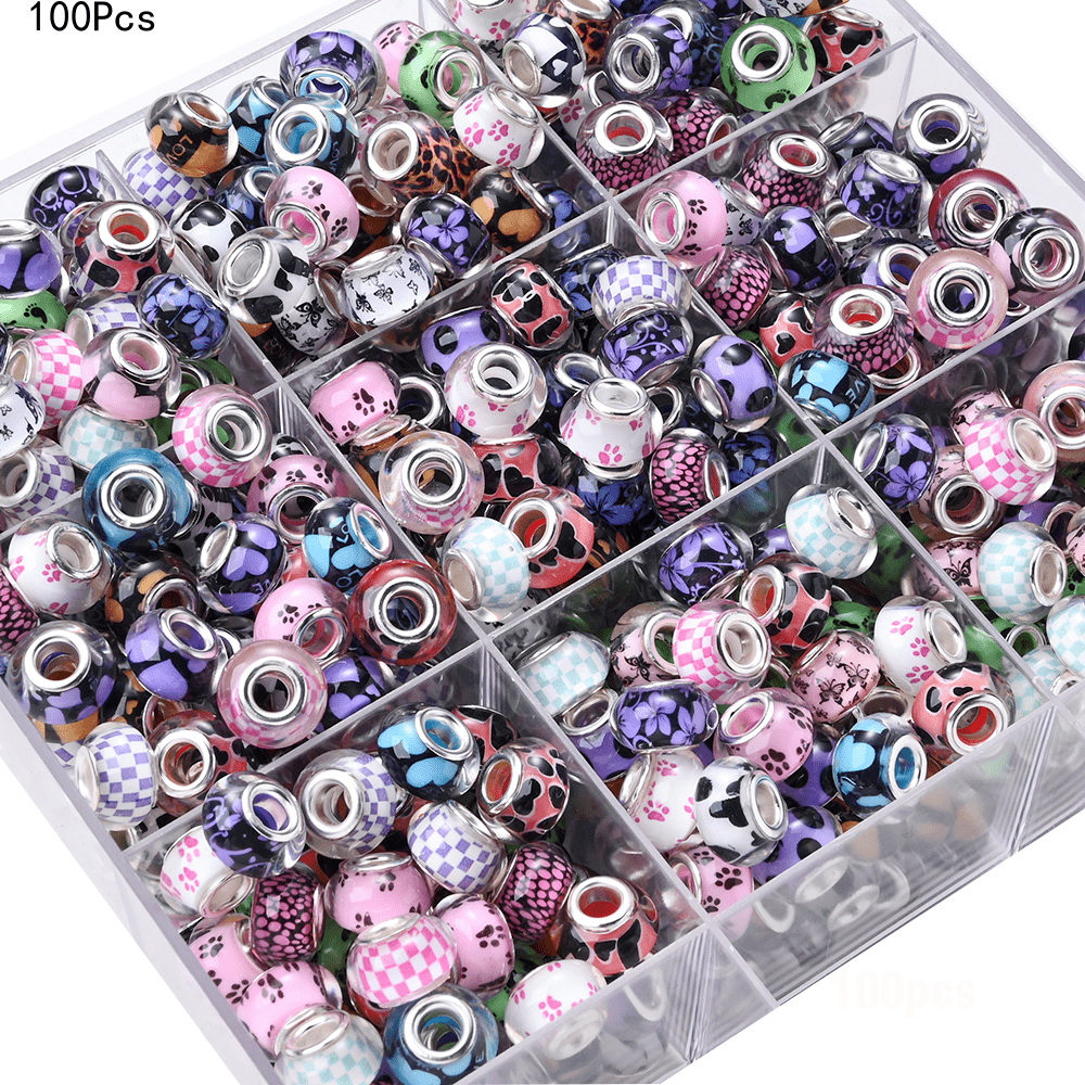 TEMU 100pcs 14mm Acrylic Round Big Hole Beads Colorful Printing Leopard Shape Pattern Loose Beads For Fashion Handmade Jewelry Making Diy Ballpoint