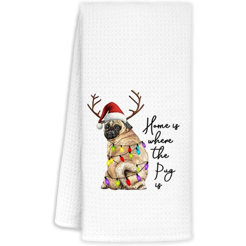 

Towel - Polyester, Dish Cloth, Towel , Pug , Decorative Towel, 1pc 18x26