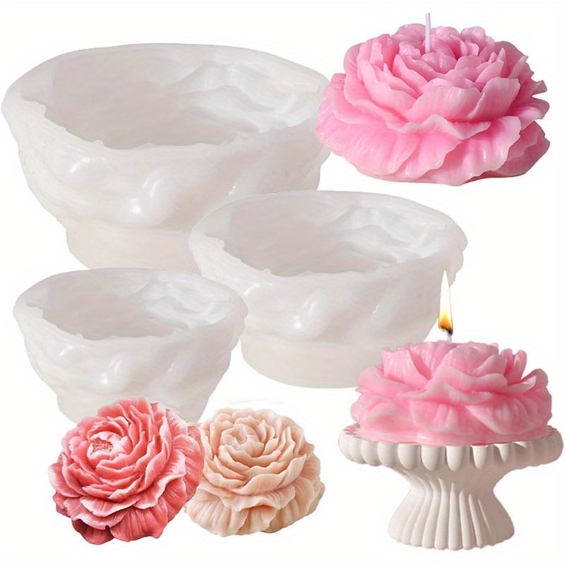 Temu 3Pcs Large, Medium, And Small Silicone Molds, Diy Crystal Epoxy Flower Bud Aromatherapy Candle Decoration Molds-image
