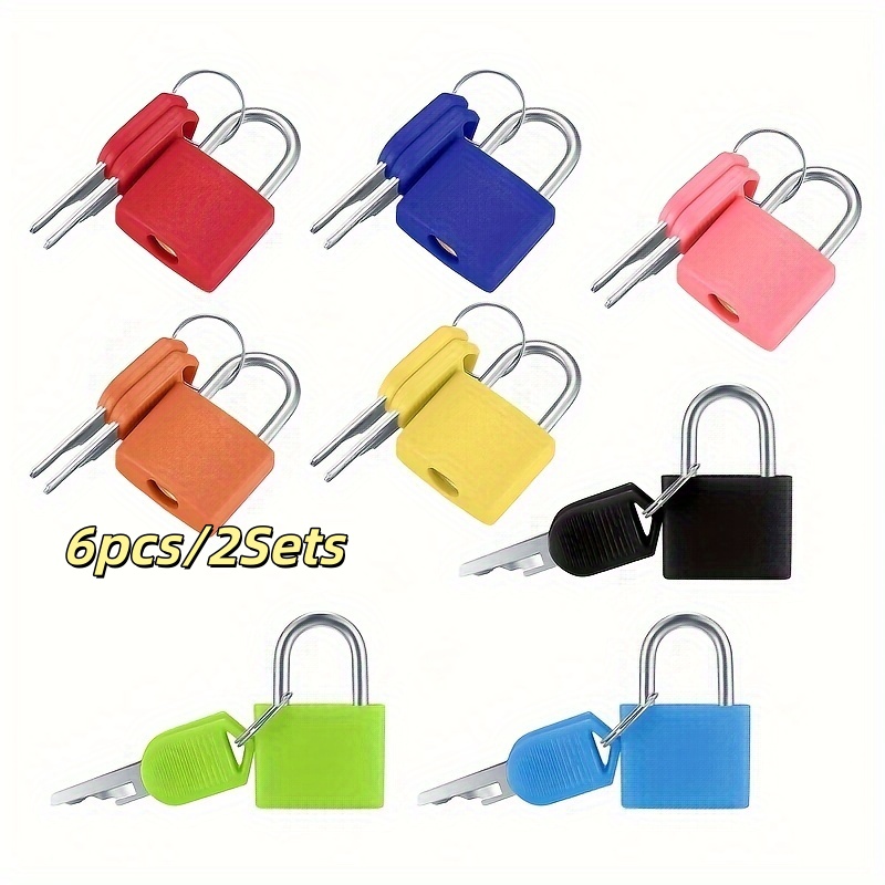 TEMU 6 pièces/2 lots de cadenas de bagage avec clés, mini cadenas avec clés, cadenas de bagage colorés pour cartables, valises, bagages, sacs à dos,