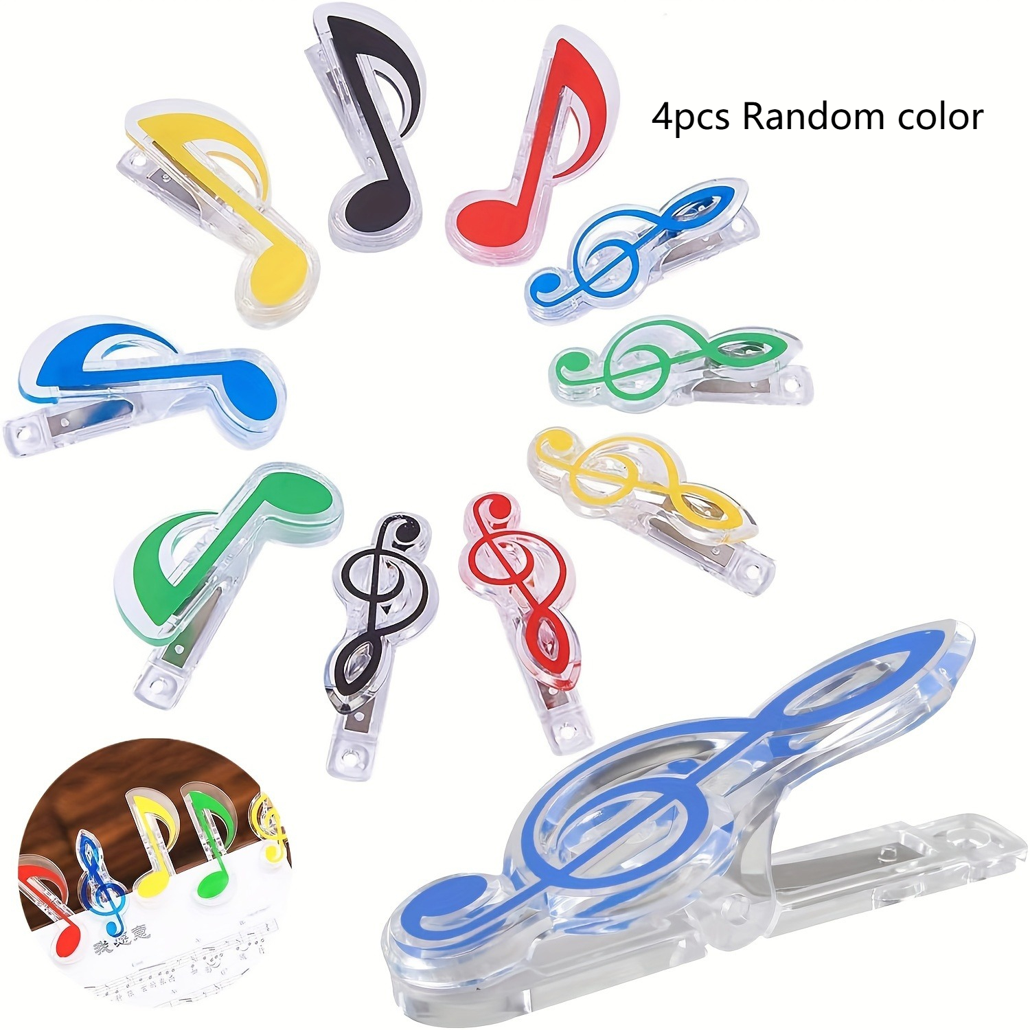 TEMU Music Sheet Clips - Set Of 4 Clips Featuring Random-color Treble Clef And Musical Note Designs; Suitable For Sheet Music And Books - Your Pages
