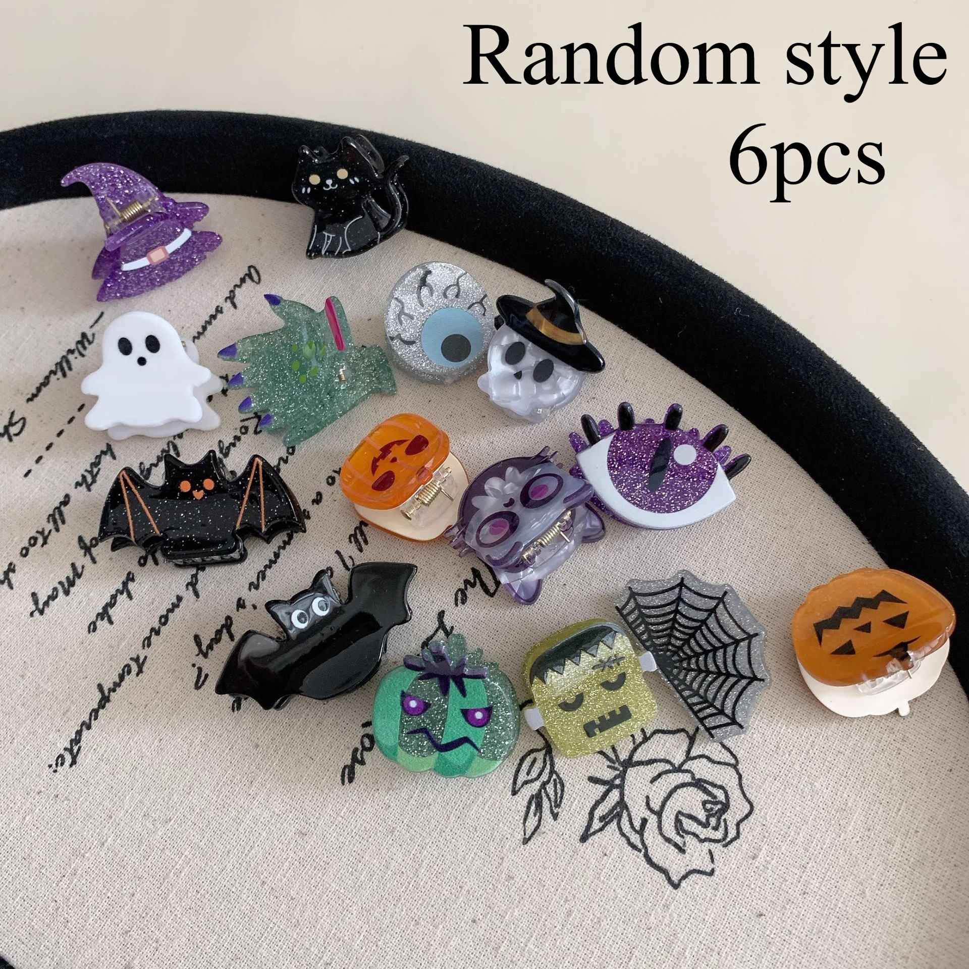 TEMU Lot de 6 pinces à cheveux de style Halloween, style aléatoire, design créatif, accessoires de cheveux adaptés à plusieurs scénarios que les