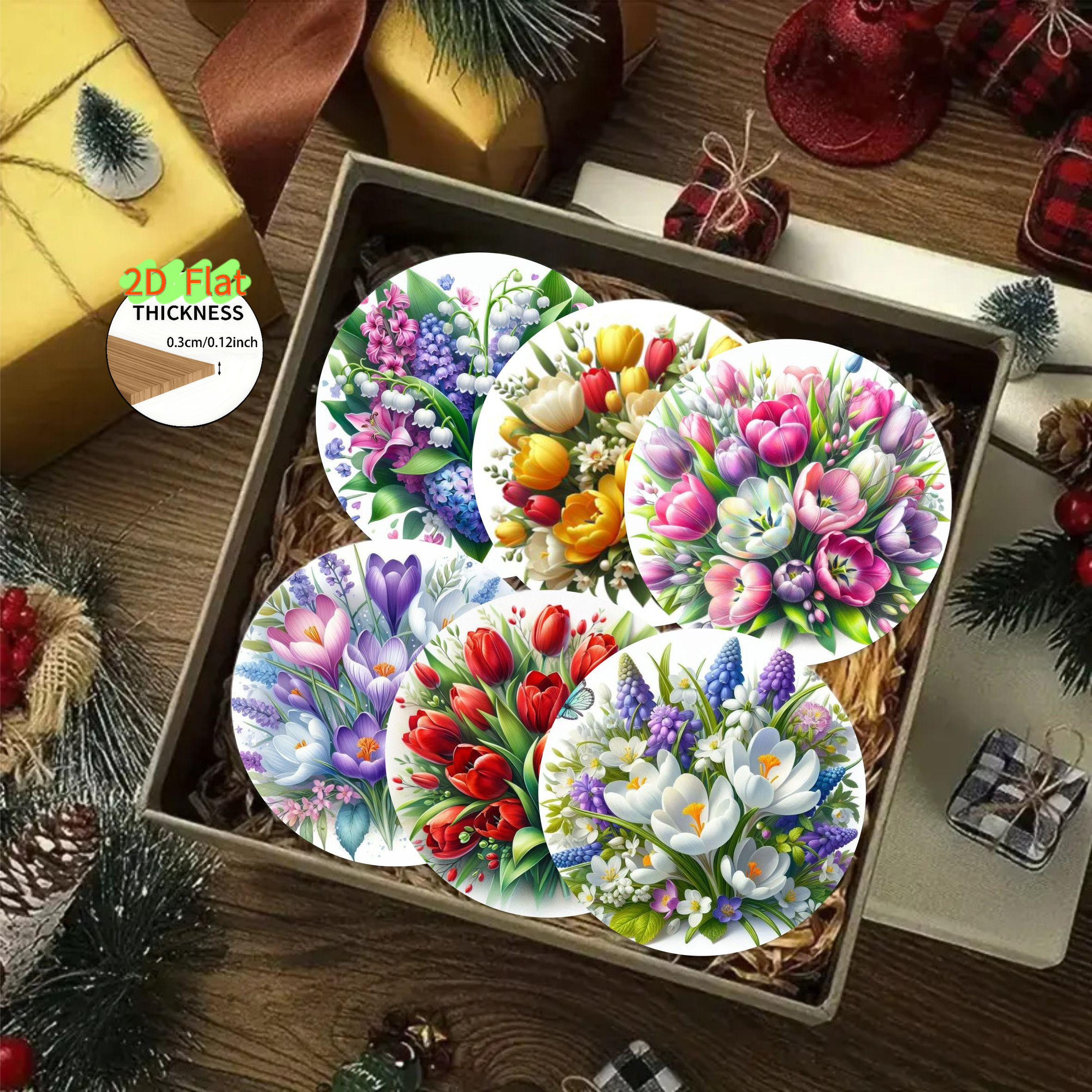 TEMU 6pcs Colorful Floral Wooden Coasters, Suitable For Coffee, Tea And Drinks, And Restaurant Decor, Gift