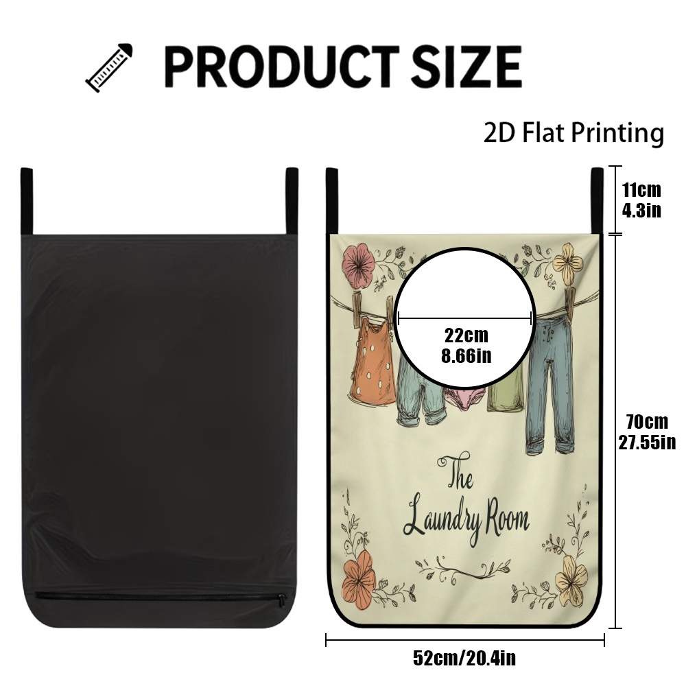TEMU 2d Flat-1pc Foldable Over The Door Hanging Laundry Bag, Clothes Hanging , Wide Opening Bottom Zipper, Polyester Material, Dorm Storage Solution