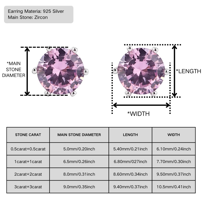 Women's 925 Silver Six-Prong Synthetic Zircon Earrings, Luxurious Gift