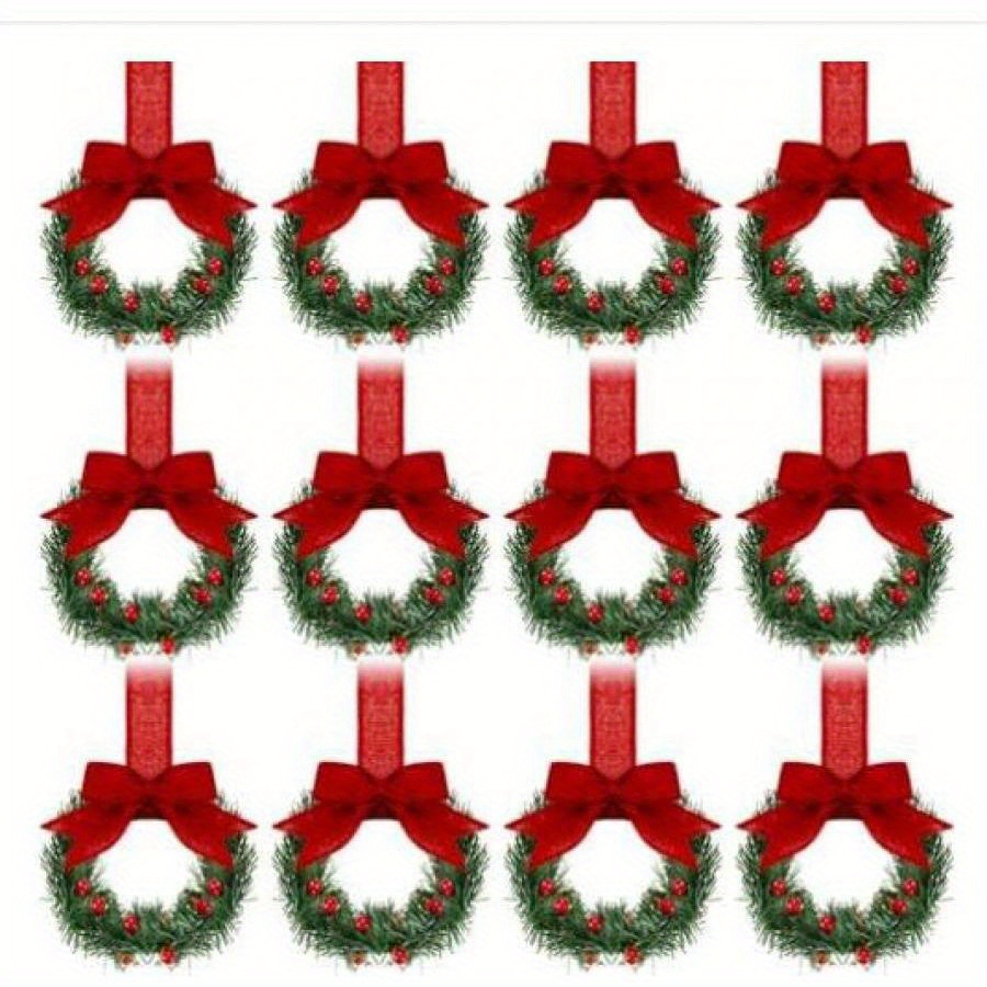 TEMU Christmas Kitchen Cabinet Wreath Hanging Mini Wreath With Ribbon Bows And Berries For Wall Front Door Party Decorations