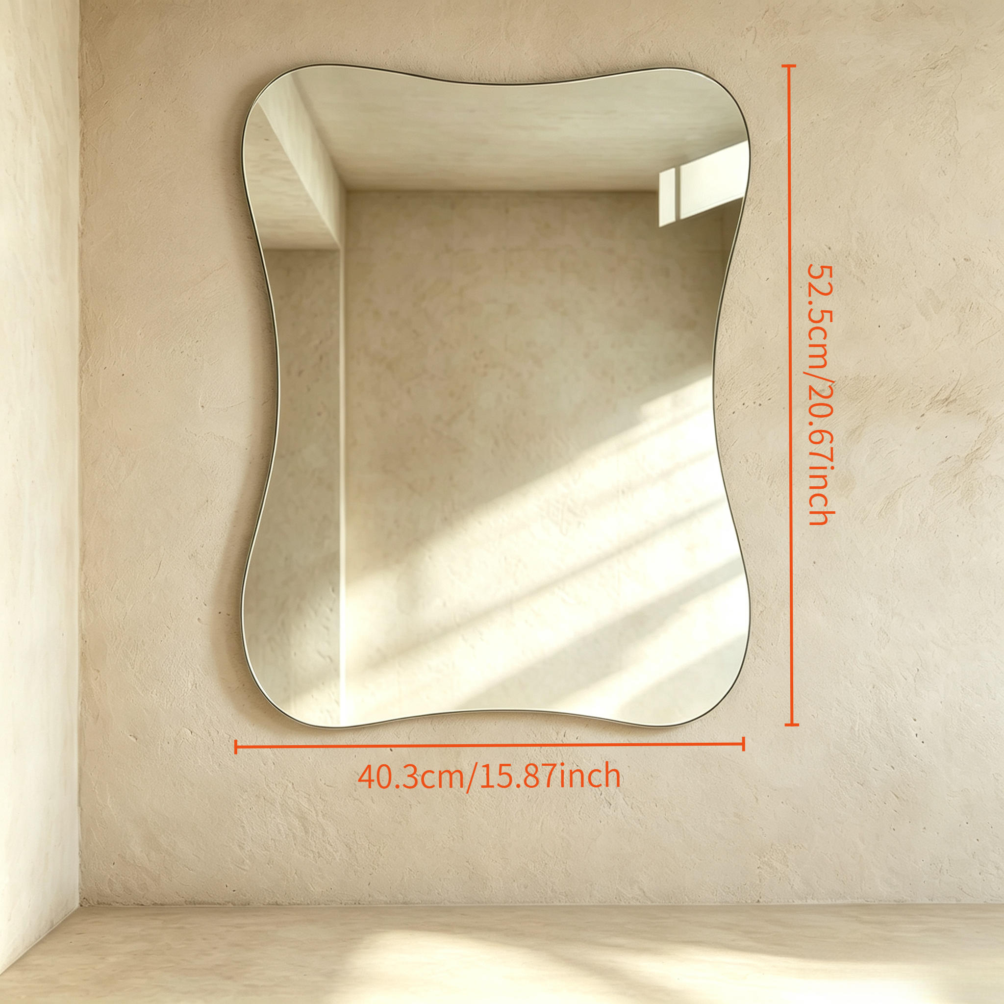 Acrylic Wall Mirror for Bathroom, Irregular Wave Frameless