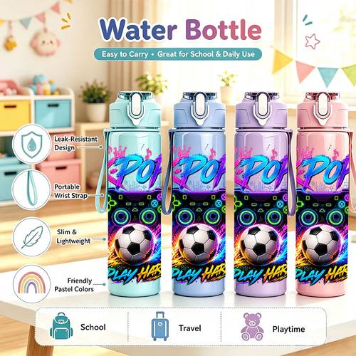 1pc k 750ml 26oz colorful plastic sports water bottle tumbler cute printed design leak proof with up lid suitable for outdoor sports camping travel fitness ideal gift for labor day christmas back to
