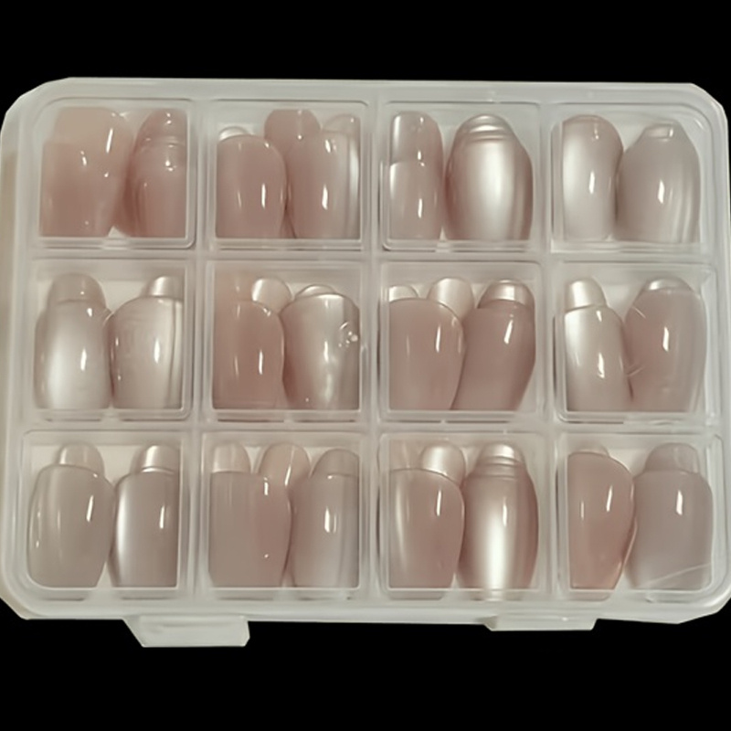 TEMU 48pcs Nude Pink Short Oval Cat-eye False Nails - Fashionable Shiny False Nail Set For Nail Salons, Daily Use, And Special Occasions, Sparkling