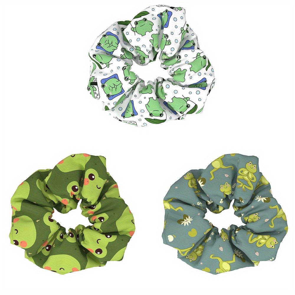 Image of 3pcs Frog Animal Large Hair Ties For Women, Fabric Hair Bands, Chunky Head Additions, Hair Ties, Decorative Gifts