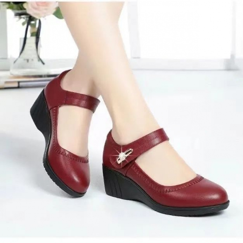 high quality genuine soft sole mom shoes spring and autumn   sole non slip wedge middle aged and elderly single shoes women shoes
