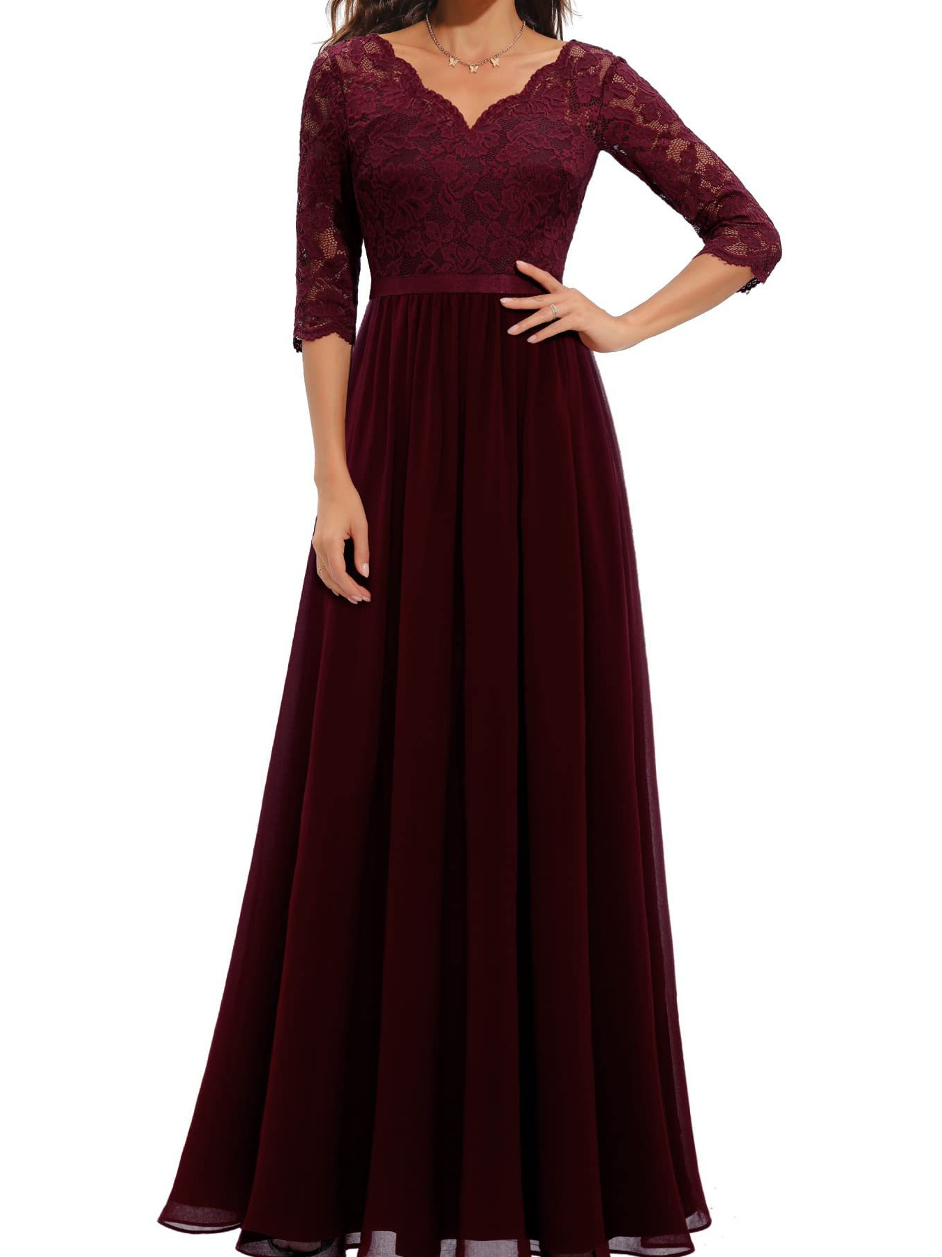 Womens Elegant Lace a Line Evening Gown Long