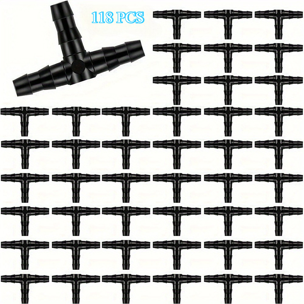 Image of 118pcs Leak-resistant Tee Connectors - Suitable For 4mm And 7mm Hoses, Adhering To Us/eu Thread (npt/en) - Ideal For Drip Irrigation, Landscaping, Gardening