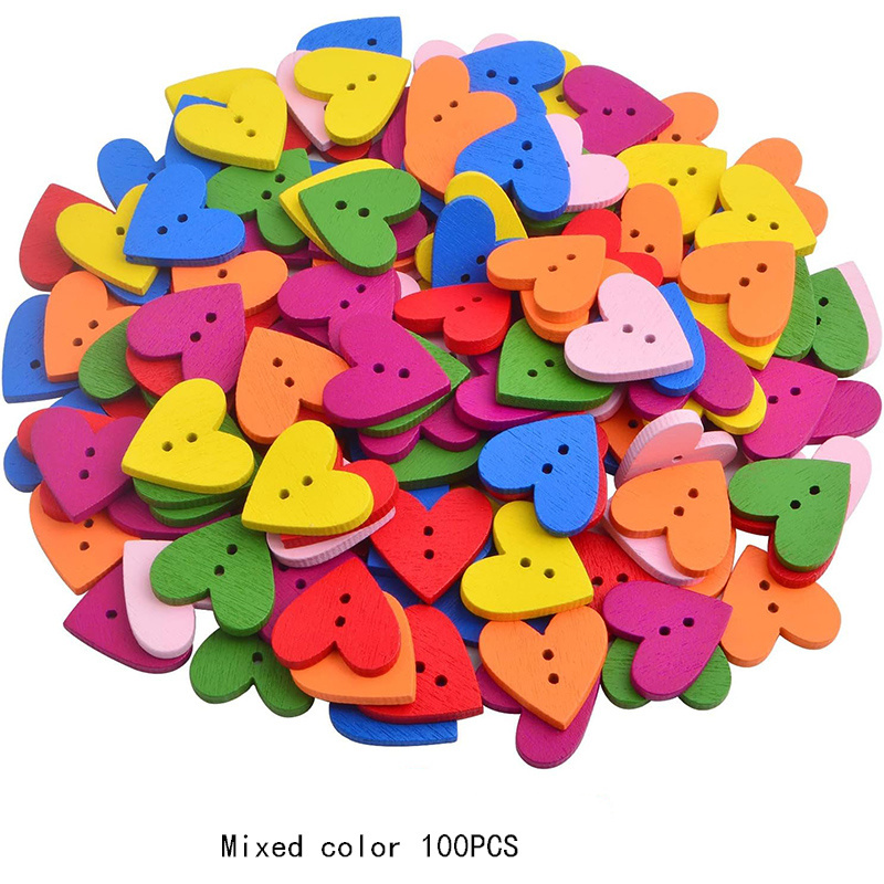 TEMU 100 Stück Bunte Herzförmige Holzknöpfe für DIY-Bastelarbeiten und Nähen - Verschiedene Farben, Ideal für Valentinstag-Dekorationen, Hauspartys