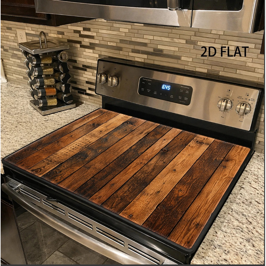 TEMU 1pc, 2d Retro Wood Grain Kitchen Stove Protector Mat, Easy To Clean Durable Stain-resistant Heat-resistant Wear-resistant, Gas Stove Induction