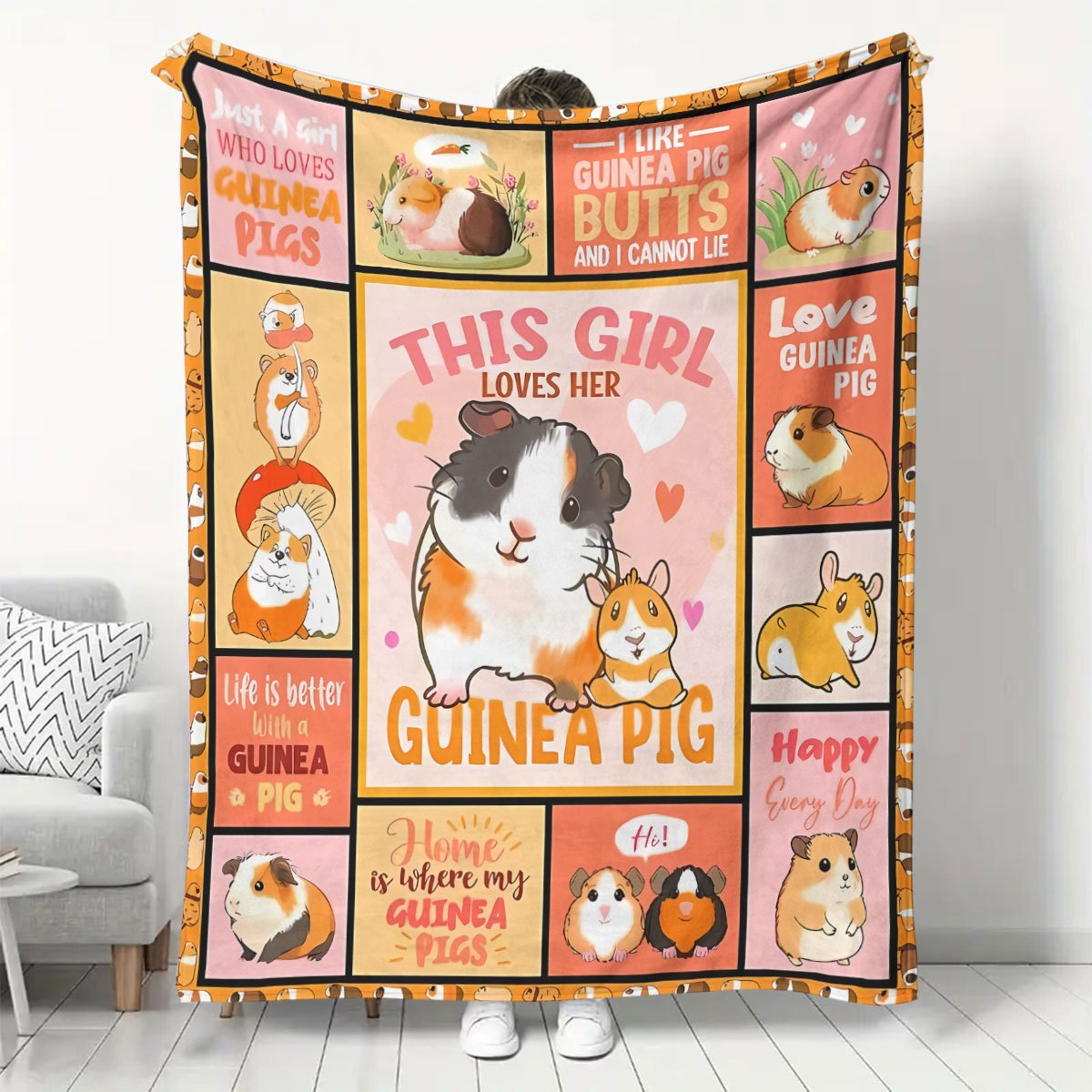 

1pc Guinea Pig Flannel Fleece Blanket - , , And Knit - All Theme - For - For , Sofa, Air Conditioner, Bed - 100% , 200-250gsm