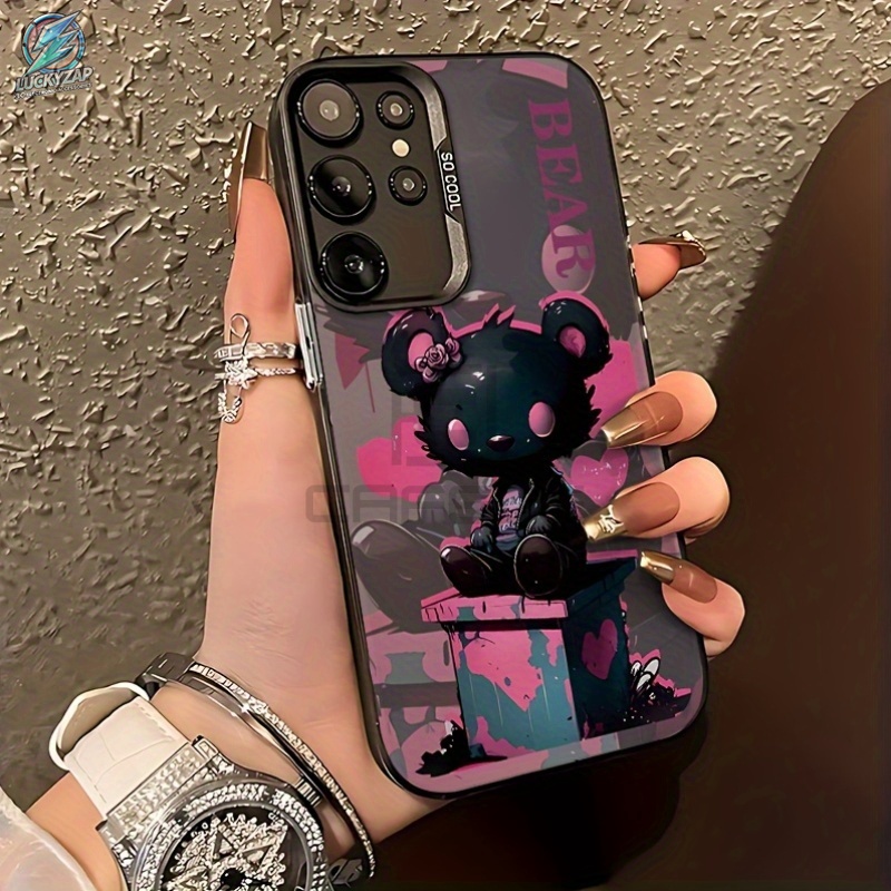Phone Case: Phone Case - Black Bear Doodle Phone Case For Galaxy S26 S25 S24 S23 S22 S21 S20 Fe 4g 5g, Anti-drop Frosted Back Cover