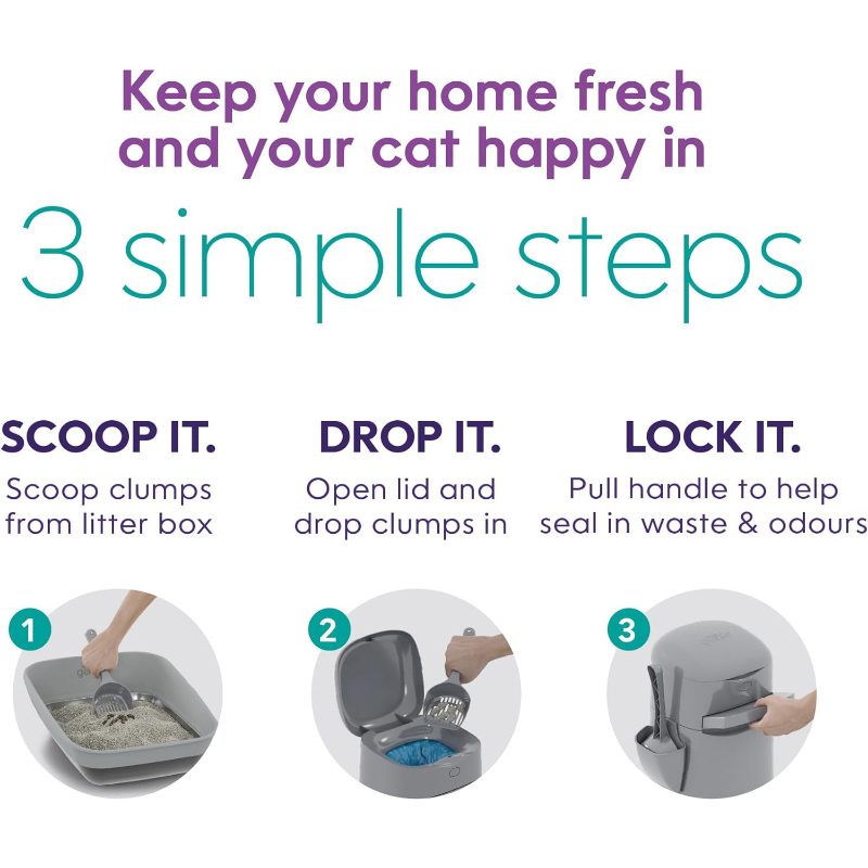 Litter Genie Easy Roll Pail Litter Box Waste Disposal System Odor Control Includes 1 Continuous Refill Bag - Image 6