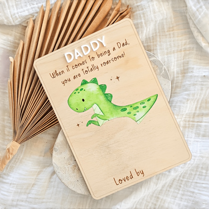 TEMU 2d Flat Wooden Father's Day Fishing And Dinosaur Handprint Plaque Decoration, Father's Day Dinosaur Handprint Pattern Plaque Decoration, A Gift