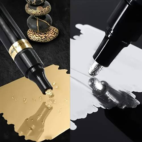 set of 2 reflective marker pens in chrome golden and silvery ideal for projects car styling and on mugs ceramics and glass items
