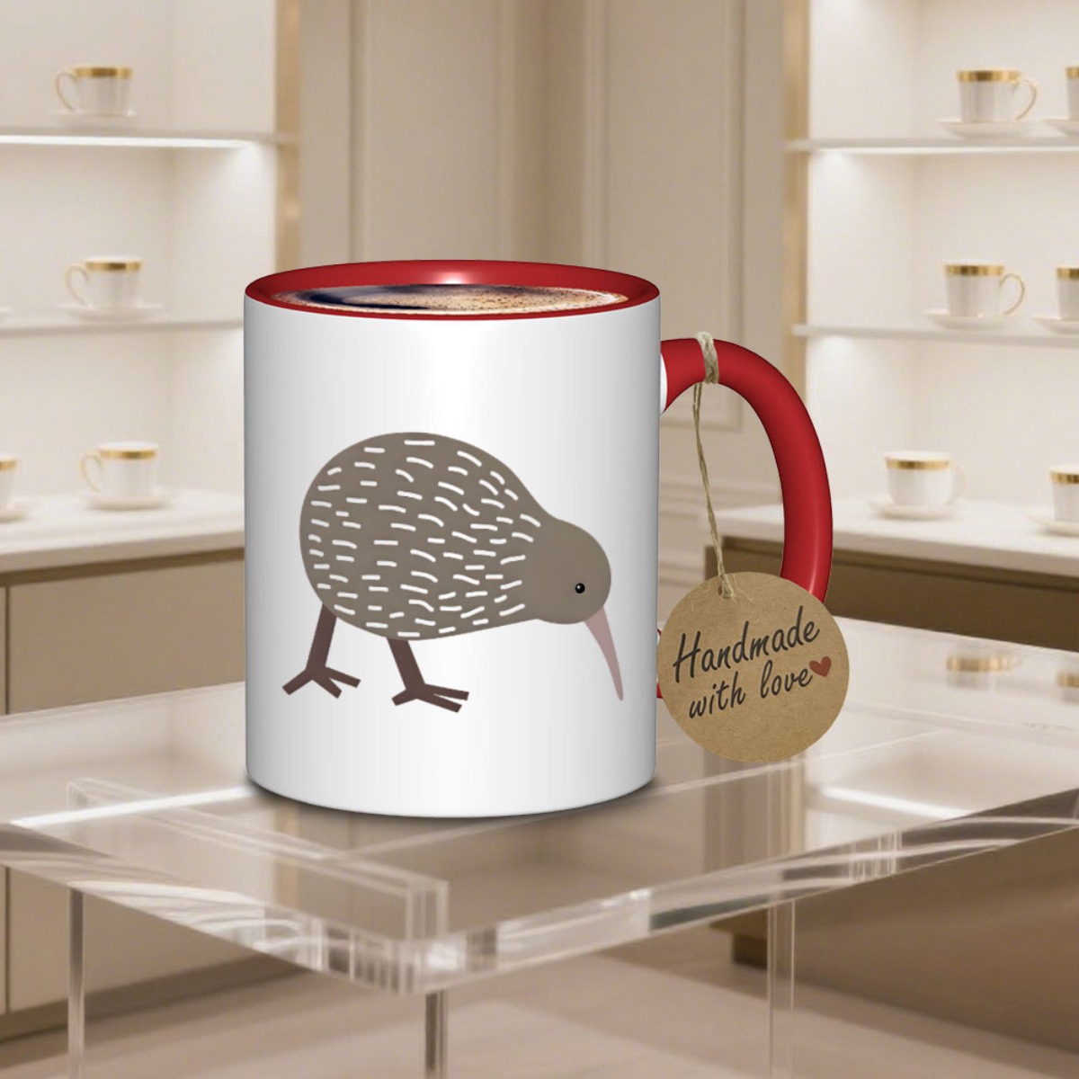 TEMU Kiwi Ceramic Mug - New Zealand-themed Reusable Cup With Kiwi Fruit & Kiwi Bird Motif, Dishwasher, Christmas/halloween/easter Gift, Office & Home