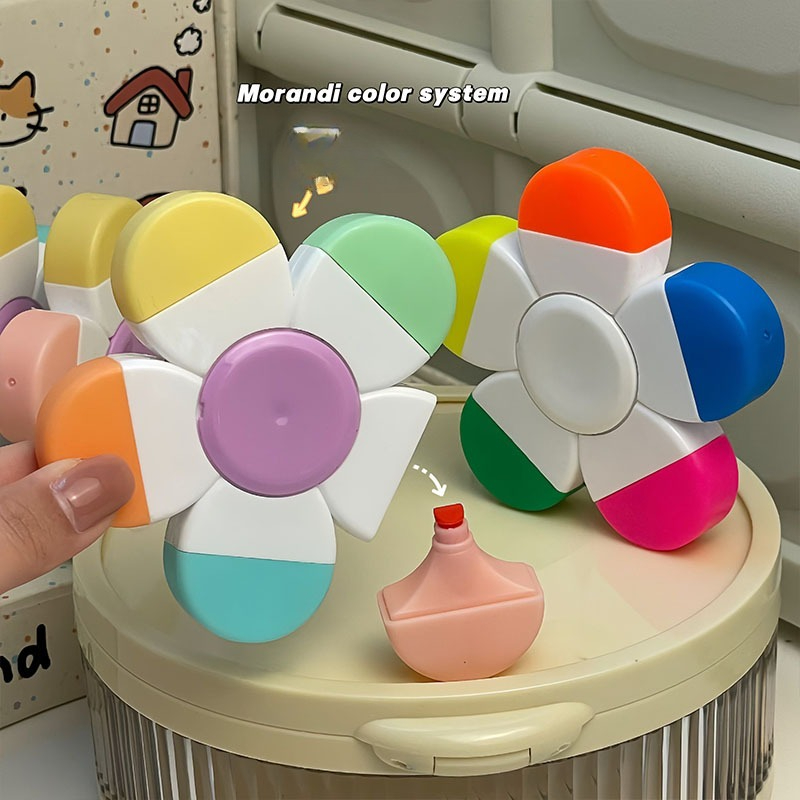 Creative Flower-shaped Highlighter 5- Colored Painting Pen Hand Account Decoration Graffiti Point Marking Scrapbooking Finger Spinner