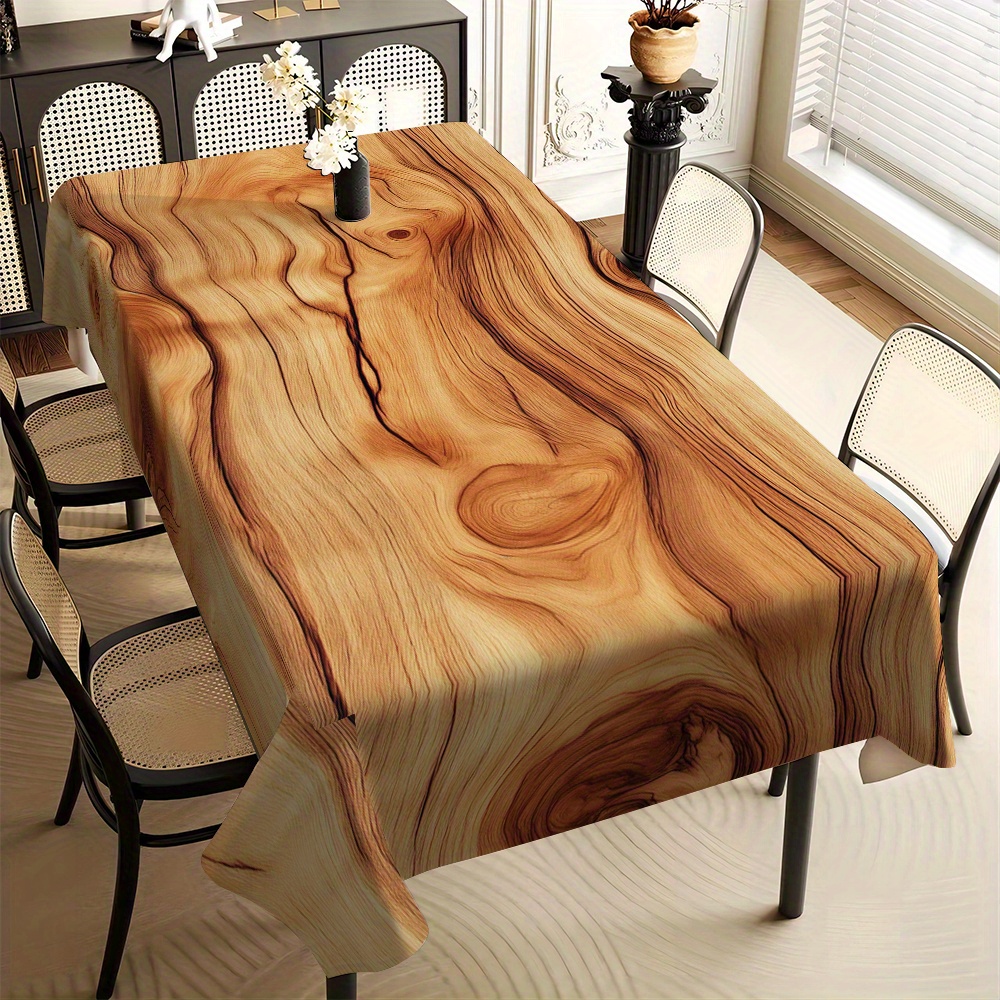 TEMU Jit1pc Wood Grain Pattern Printed Long Rectangular Tablecloth For Dining Tables, Coffee Tables, And Festive Party Decorations.