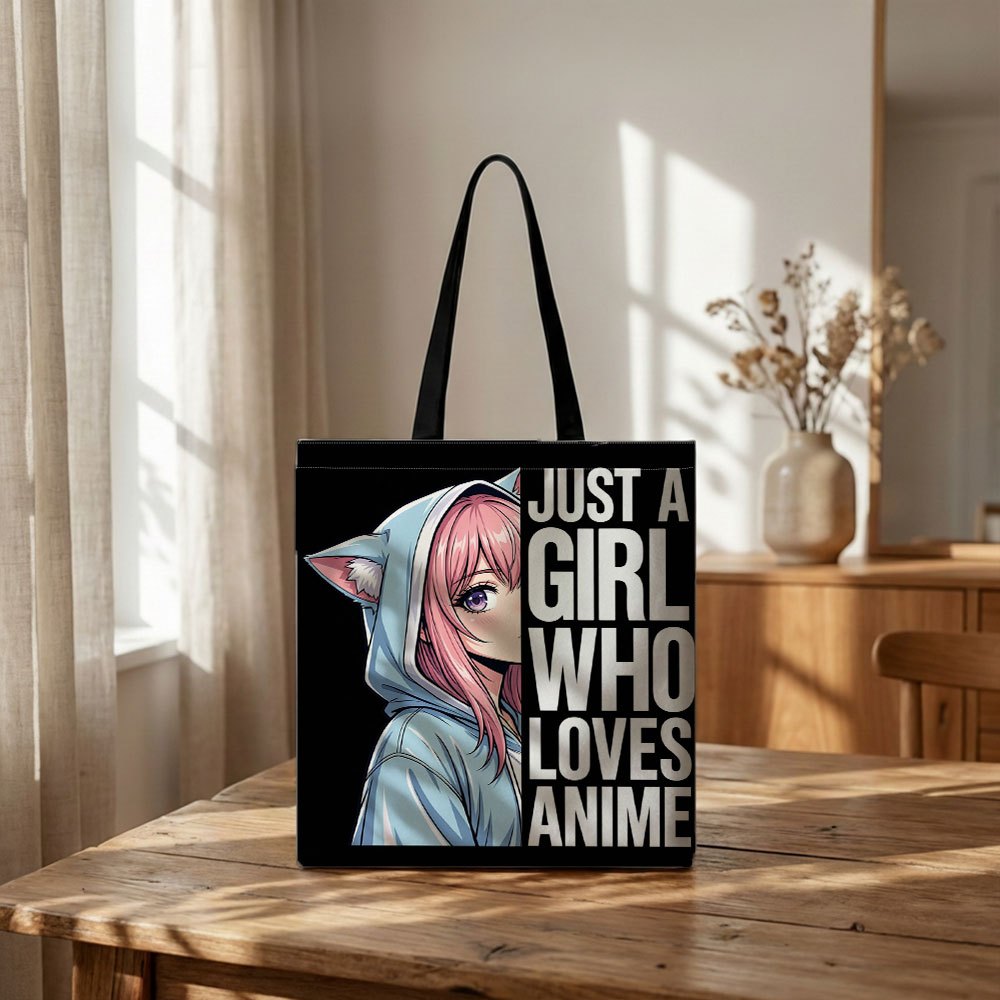 TEMU Anime Cat Ear Girl Tote Bag - Suitable For School, Shopping & Gifts, Durable Canvas Bag With Fixed Shoulder Straps, Easy-clean Suitable For