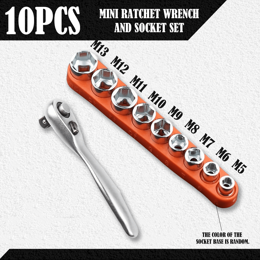 TEMU 1 72-tooth Mini Ratchet Wrench With 9 Socket Set, 1/4 Inch Reversible Flight Socket Screwdriver (5-13mm), Suitable For Narrow Spaces