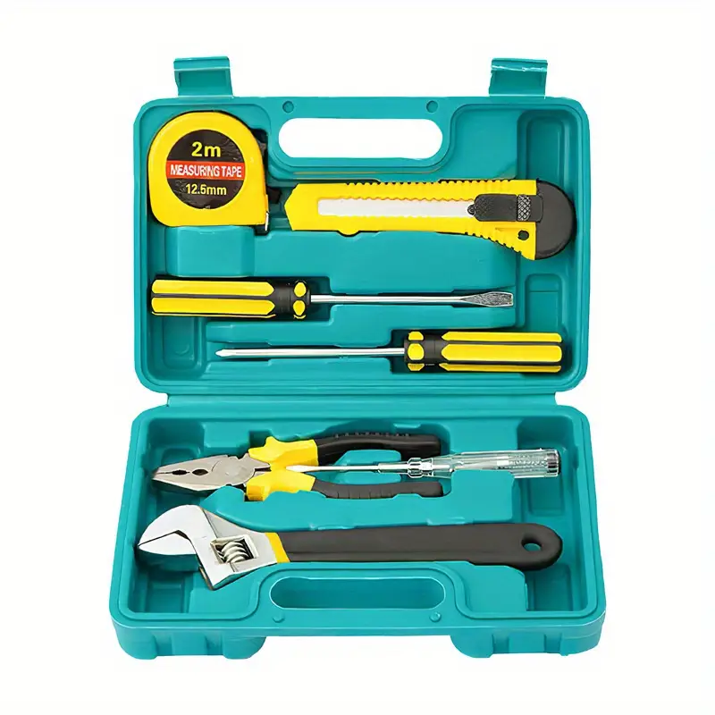 1 set carbon steel 9 in 1 multifunctional portable tool set home and auto repair kit with wrench screwdrivers pliers and measuring tape no battery required Product details 2