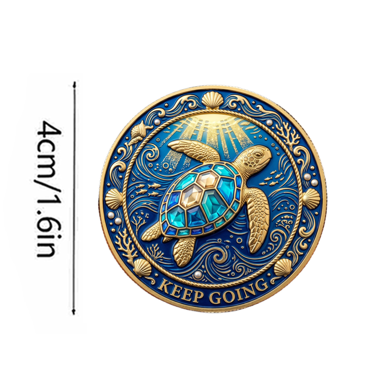 TEMU 3d Relief Craft 1pc Replica Coin Inspirational Turtle Commemorative Coin Ocean Double-sided Relief Commemorative Medal Seashell Pattern Coral