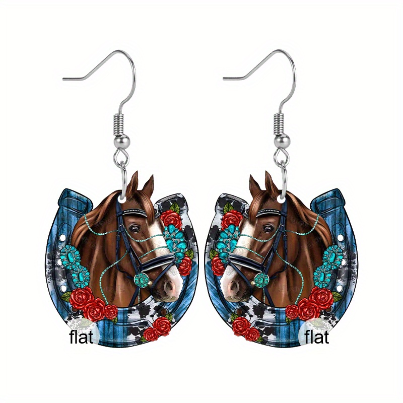 TEMU 1 Pair Spring Summer Western Horseshoe Turquoise Decorative Pattern Acrylic Earrings For Women Y2k Hypoallergenic Holiday Party Jewelry Gifts