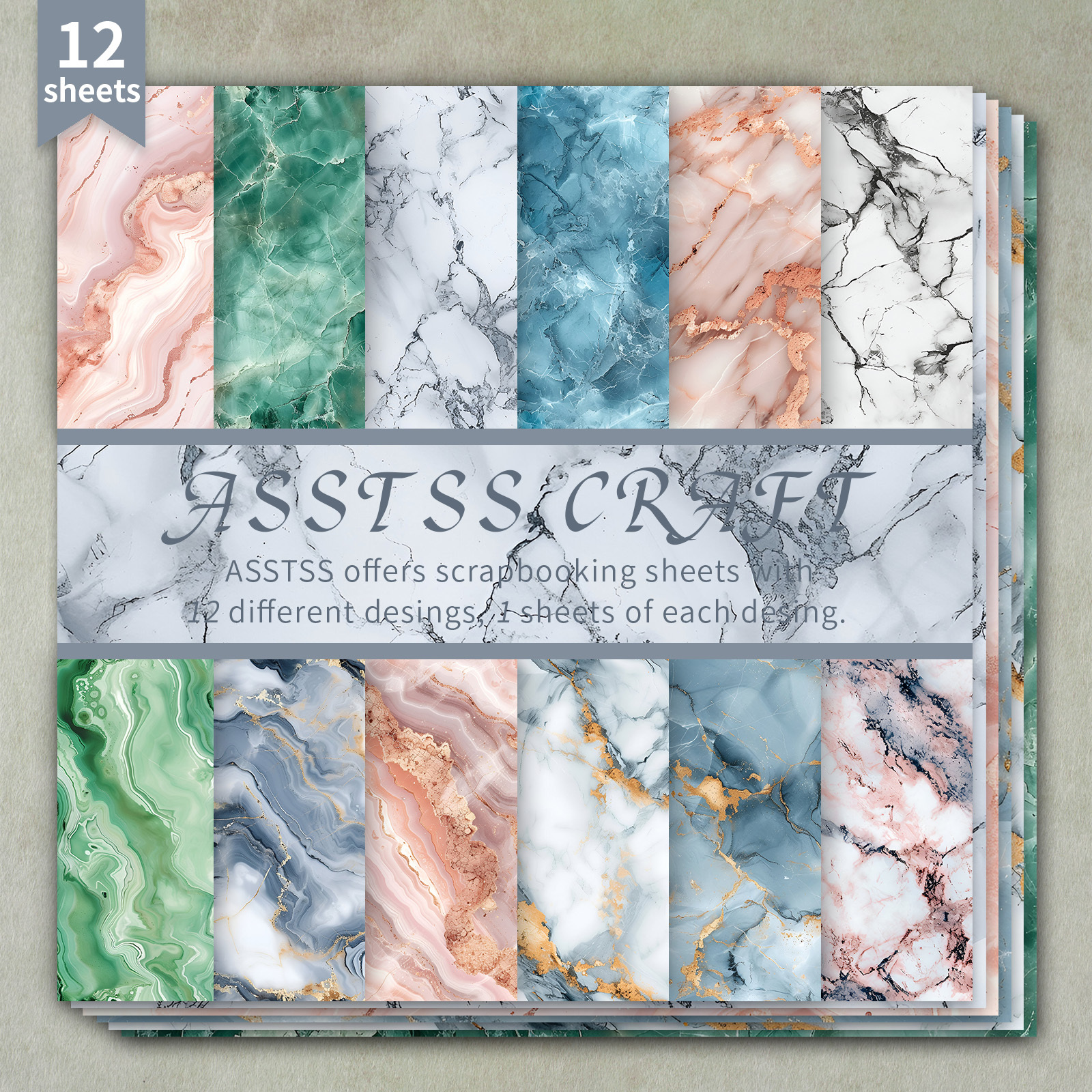 TEMU 12-sheet Asstss 6x6 Inch Scrapbooking Paper Pad, Colorful Marble-textured Minimalist Backing Paper Supplies, Heavyweight Cardstock For