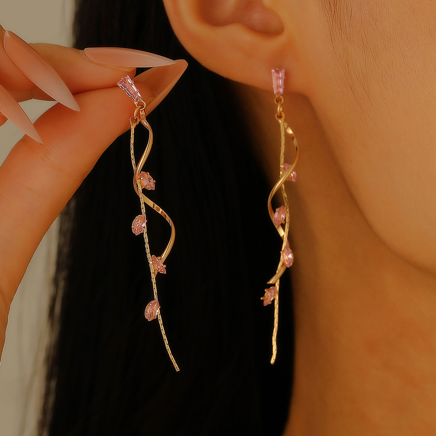 Exquisite Tassel Earrings with Synthetic Zirconia, Elegant Design
