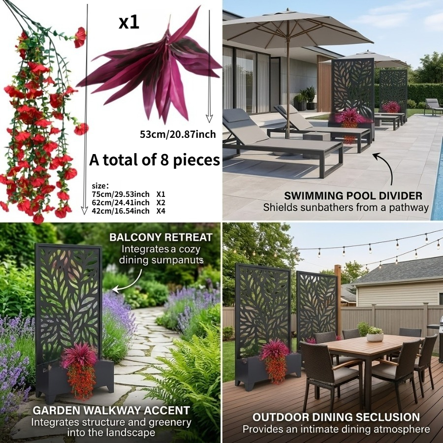 TEMU 8pcs Large Artificial Red Trumpet Flower Hanging Vines, Outdoor Artificial Greenery, Suitable For Outdoor Decor, Weddings, Hotels, Housewarming,